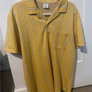 Urban Outfitters Men's Polo Shirt M Yellow Striped Short Sleeve Pocket